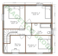 Wooden house first floor plan code P - FRG 128(64P+64E)+40T