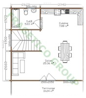 Rez-de-chaussee maison en bois Modele P FRG 92(46P+46E)+10B+10T 