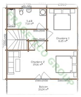 Mansarde maison en bois Modele P FRG 92(46P+46E)+10B+10T 
