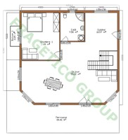 Parter casa din lemn Model P FRG 186(130P+56E)+44T+4B